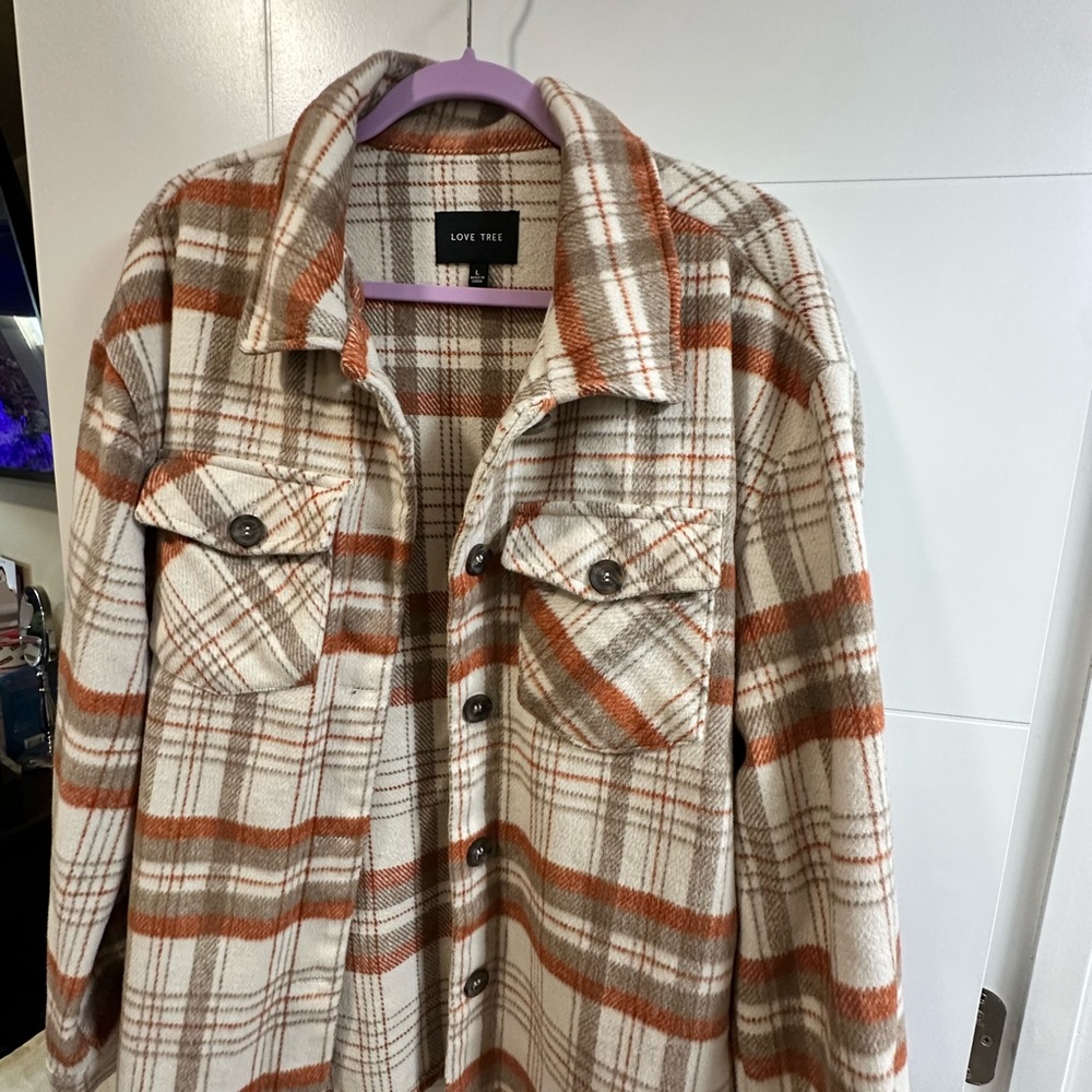 Love Tree Women's Plaid Utility Jacket - Cream and Orange